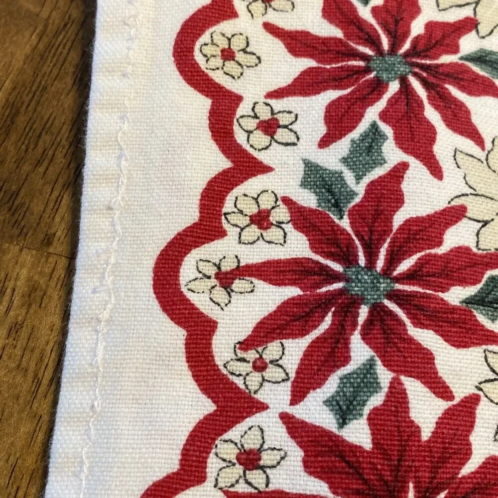 Set of 4 Christmas Holiday Cloth Napkins Poinsettias Square Snowflake 20”x19”